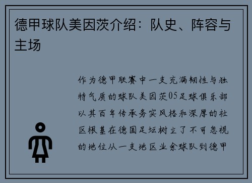 德甲球队美因茨介绍：队史、阵容与主场